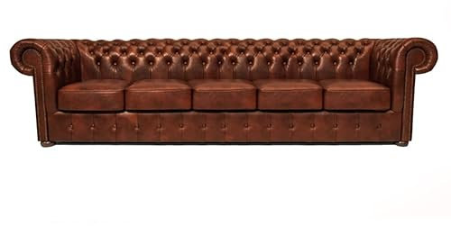 Chesterfield Bank Class Leder | 5-Sitzer | 2 bis 4 Wochen Lieferzeit (Cloudy Karamel)