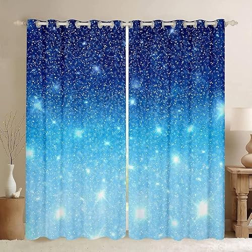 loyaltyer Gardinen Blaue Sterne Vorhang 3D Weicher Blickdichte Vorhänge Thermovorhang Kälteschutz Schlaufenschal 2er Set mit Ösen für Schlafzimmer Wohnzimmer Kinderzimmer, 245x140 cm(HxB)