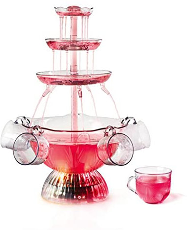 3-Tier Party Fountain, Plastic Led Light-Up Drink Fountain with 5 Cups, for Drinking Games/Bar/Home Party Use