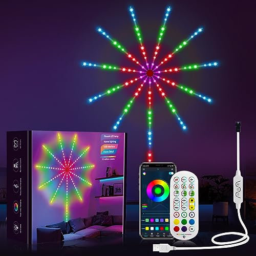 RGB LED Strip mit APP und Fernbedienung, Feuerwerks LED Streifen 156 LEDs, Musik Sync, DIY-Modus, 16 Millionen Farben und Farbverläufe, 213 Szenenmodi, Fancy LED Lichterkette für Party, Zimmer Deko.