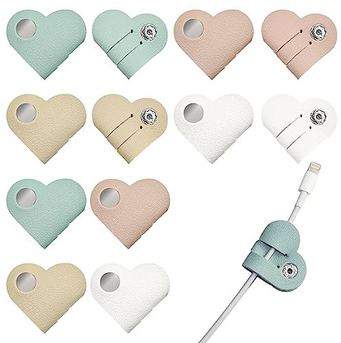 12 Pack Heart Cord Organizer Earbud Holder Earphones Headphones Cable Winder Earbud Organizer PU Leather Cable Organizer for Men Women