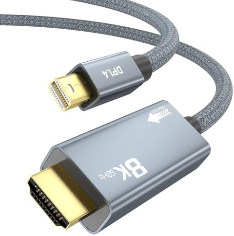 OHBUYAGN Cable Mini DisplayPort a HDMI 8K, Mini DP a HDMI 2.1 8K@60Hz, 4K@120Hz, 2K@240Hz, HDR, FreeSync, VRR para Thunderbolt 2, iMac