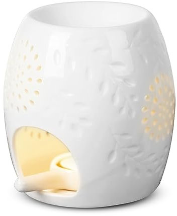 DASIAUTOEM Lámpara aromática de cerámica, portavelas de té, color blanco, luz aromática, difusor de aceite aromático, lámpara aromática, quemador de aroma con cuchara, difusor de aroma para oficina,
