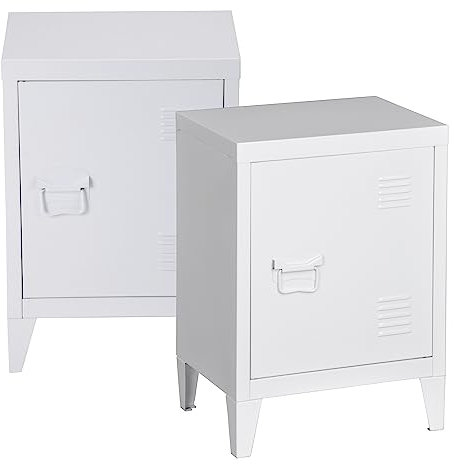 [en.casa] Nachttisch Inari Nachtschrank 2er Set Weiß Nachtkästchen mit Einer Schranktür Sofatisch Türgriff Links Metall Nachtkommode 57 x 40 x 30 cm Büroschrank