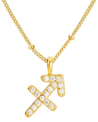 Brandlinger ® Sternzeichen Halskette Damen Silber 925. Sternzeichen Kette. Kette Damen vergoldet mit 18 Karat Gold, Schmuck für Frauen und Mädchen. Kettenlänge verstellbar 45-50cm.
