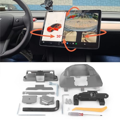 Monitor Screen Swivel Mount for Model 3 (2017-2023) Model Y (2020-2024) Upgraded Four Directions Adjustable GPS Navigation Central Control Display Swivel Bracket (Left/Right 30° Up/Down 15°)
