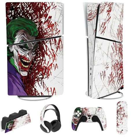 PlayVital Full Set Skin Sticker für ps5 Slim Konsole Digital Edition,Aufkleber Vinyl-Skin Stickers Schutzfolie Folie für ps5 Controller,Ladestation, Headset,Medienfernbedienung-Clown Hahaha