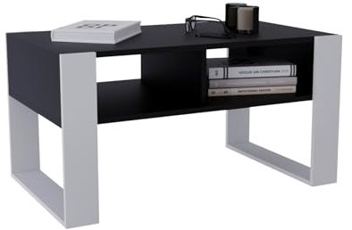 CraftPAK Wohnzimmer Tisch für Couch aus hochwertigem Holzwerkstoff, moderner Couchtisch mit zusätzlicher Ablagefläche, Sofatisch für Wohnzimmer, Couchtisch schwarz weiß
