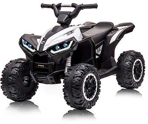 12 V Elektrisches Quad für Kinder, Elektroauto Kinder ATV mit Musik, Hupe, LED-Scheinwerfer, 83 x 53 x 56 cm, für Kinder 3+ Jahre (Weiß)
