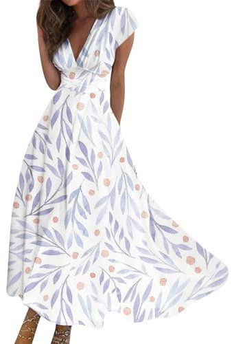 Generic Robe Boheme Courtes Imprimé Robe Vert d'eau Robe Legere Fluide Ete Robe Portefeuille Robe Femme Soiree Robes Femme Elegant Automne Mariage Cocktail Robe Champetre Violet Clair 2XL