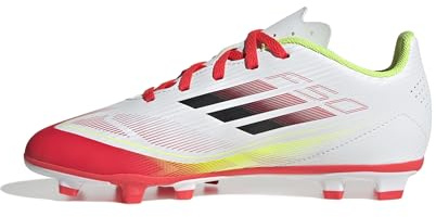 adidas Unisex Kids F50 Club Football Boots FG/MG Kids, Cloud White/Core Black/Solar Yellow, 12 UK Child