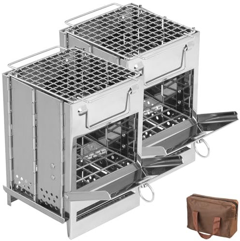 PEARL Ofen: 2er-Set Camping-Holzöfen aus Edelstahl, faltbar, inkl. Transporttasche (Camping-Kocher, Kompakter Holzofen, Grillplatten)