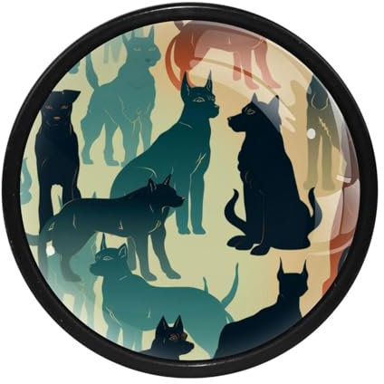 FVQL Knäufe für Schränke und Schubladen, Schrankgriffe, Möbelknöpfe mit Schrauben, Tier-Hunde-Silhouette, 4 Stück