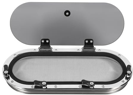 Boat Porthole Window with Screen, 560 X 250mm Tempered Glass Boat Opening Portlight Hatch, Oval Deck Hatch Porthole Window for Boat Yacht Ship RV