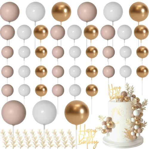 MIAHART Kugel-Kuchenaufsätze, Boho-Gras-Kuchenaufsatz, Dekoration für Geburtstag, Hochzeit, Babyparty, Party-Dekorationen, Boho-Motto-Partyzubehör (Khaki, Gold, Weiß)