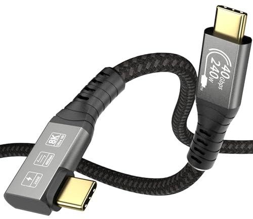EUDOBEL Cable USB4 0,5m,Transferencia de Datos 40 Gbps, Vídeo 8K@60Hz,Cable Carga Rápida Tipo C 240W para Thunderbolt 4,Display,iPhone 15Pro,MacBook,Docking Station, SSD,Hub,Laptop Type-C (90 Grados)