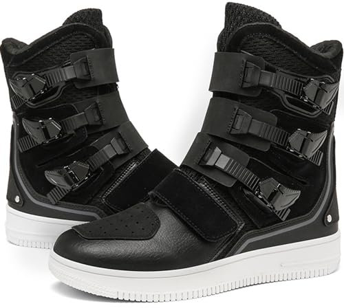 DJFOG Stivali da moto alti unisex, stivali da moto da cross in pelle impermeabile in microfibra, scarpe da equitazione, stivali da motocross,Nero,40