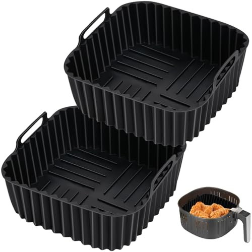 Nutmanel 2 Pièces Moule Silicone Air Fryer Accessoire, Moule Air Fryer, Airfryer Moule Silicone, Réutilisable Accessoire Panier de Friteuse à Air pour Philip XL 6,2L, COSORI 5,5L 4,7L, Cecotec 5,5L 6L