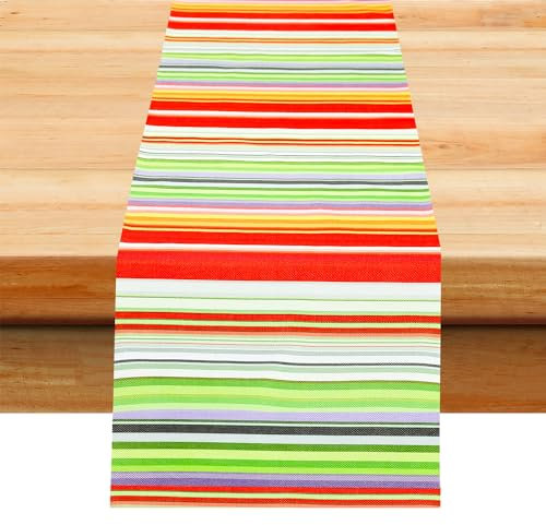 Bunt Gestreifte Tischdecke, FrüHlingstischdecke, Saisonale Sommer-KüChentischdekoration, Geeignet FüR Drinnen Und DraußEn, Zuhause, Party-Dekoration, 40x140 cm