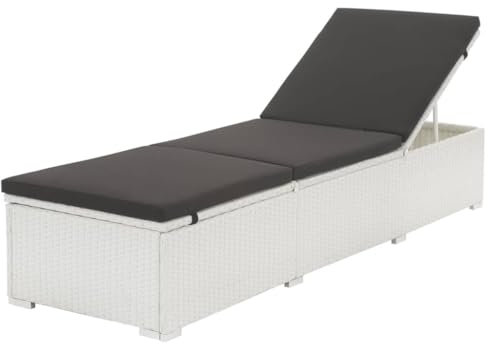 Homgoday Sonnenliege mit schwarzem Kissen aus weißem Polyrattan, Sonnenliegen, Gartenmöbel, Pool-Liege, Sonnenliege für den Garten