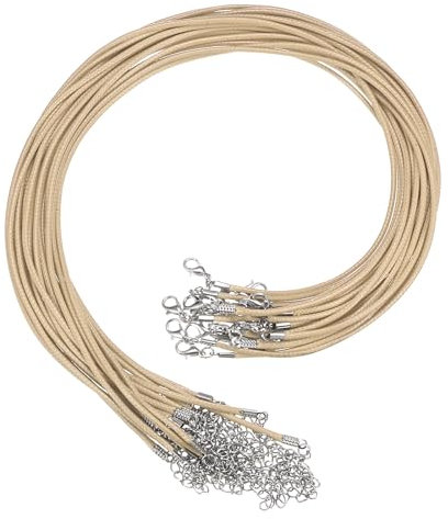 sourcing map 20Pcs Waxed Necklace Cord Bulk Khaki 2mm Dia 18 Necklace String Rope with Chain Clasp for Pendants Bracelets Jewelry Making Supplies Accessories