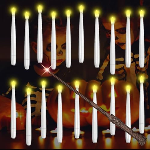 CHLDYCST Floating Candles with Wand, Flickering Warm Ligh Battery Flameless LED Remote Magic Hanging Candles for Party Home Room Birthday Halloween Christmas Decorations (20Pcs)