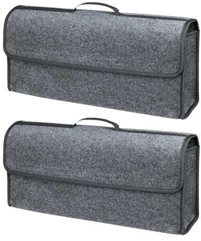 VBGURR 2Pcs Car Boot Organiser, Boot Organiser Car with Lid Foldable for Storage Auto Tools & Interior Declutter - Suitable for All Vehicles (Gray)