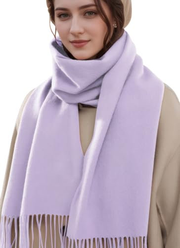 MEDUOLA Damen Winter Schal aus weichem angenehmem Material große einfarbige Pashmina mit fransen Pashmina Tücher und Umschläge Hellviolett