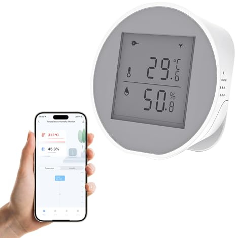 WiFi Thermometer Hygrometer Innen, Tuya Bluetooth Raumthermometer wlan Temperatursensor mit Smart App, LCD-Bildschirm Digitales Thermo-Hygrometer, 7,5 * 7,5cm