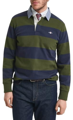 GANT Men's Reg Chambray Stripe Heavy Rugger Polo Shirt, Green, L