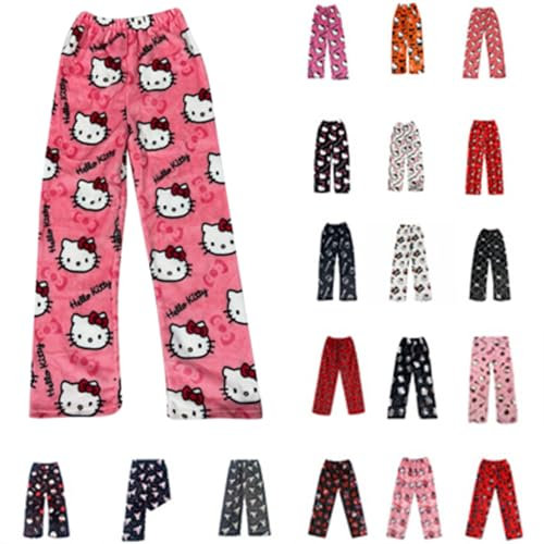 Chnnamzu Pantalone Pigiama Donna, Pantaloni Pigiama Donna Lungo Flanella Y2K Stampa di Cartoni Animati Anime Kawaii Casual Pigiama Estivo Autunno Inverno Caldo Pigiama da Casa