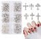 Cross Nail Charms, 60Pcs 3D Nail Charms Gold/Silver Nail Art Crosses Nail Rhinestones and Gems Metal Punk Nail Jewelry Nail Studs for Women Girls Nail Decorations Accessories (Silver)