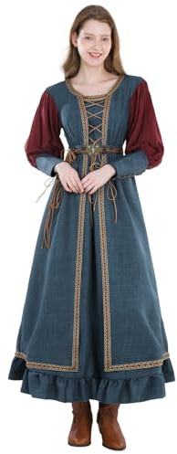 CR ROLECOS Mittelalter Kleidung Damen Langarm Gothic Piratenkleid Vintage Hohe Taille Abendkleid Wikinger Kleidung Damen mit Hüftgürtel Freizeitkleid Ballkleid