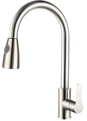 Marco Mammoliti | Miscelatore Lavello Cucina Monocomando Laterale Bocca Alta Maik con Doccetta Estraibile in Acciaio Inox, 39,4x28,6x10cm