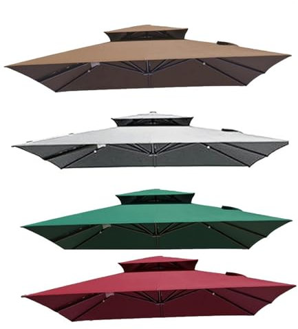 MACAGGTNTU 300x300cm Auvent De Rechange pour Déporté Parasol De Terrasse, Carré Toile De Rechange pour Parasol Tissu De Rechange pour Parasol De Table D'extérieur(Khaki)