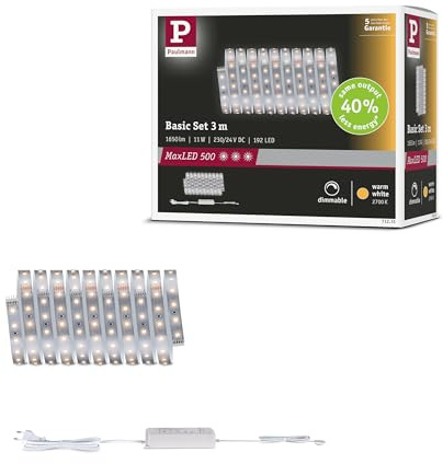 Paulmann MaxLED 500 Basisset 3m Warmweiß Silber | Dimmbar, 2700K, 1650lm, selbstklebend, für vielseitige Anwendungen