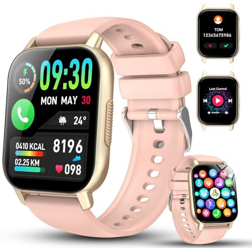 Smart Watch for Men Women, 1.85 HD Screen Fitness Tracker with Bluetooth Calling and Smart Notifications, 112+ Sports Modes Fitness Watch, Fast Charging Smartwatch Suitable for Sports, Rose Gold