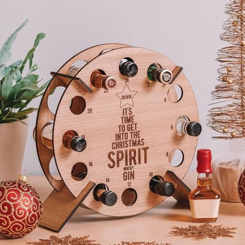 Weihnachtsbaum-Weinflaschenhalter Adventskalender 2024 Countdown Holz Wein DIY bemalbar festliche Heimdekoration (1)