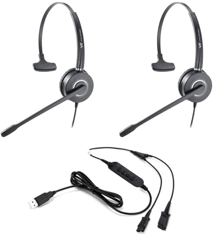 VT 2 x PLT-QD Pro Headsets mit Mikrofon mit Geräuschunterdrückung + 1 x USB-Y-Trainingskabel – Bundle für Überwachung, Überwachung und Teamtraining (PC/Mac)