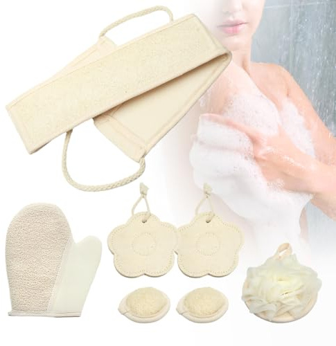 Suerhatcon Natürliches Luffa Schwamm Kombi Set, 6 Stück Luffa Pad Rückenbürste Duschschwamm Peelingschwamm und Reinigungsschwamm