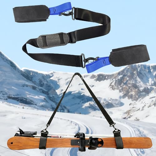 Ski Tragegurt Verstellbarer Schultergurt,Stockhalter,Ski Carry Strap,Skigurt Riemen für Skistöcke,Skischuhe,Snowboard,Transportgurt Hands-Free