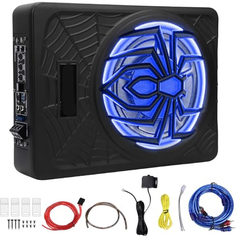 Akozon 1250W -Auto -Subwoofer Slim Active Under Sub Eingebaut in Verstärker Fernbedienung Deep Bass für LKW -SUV