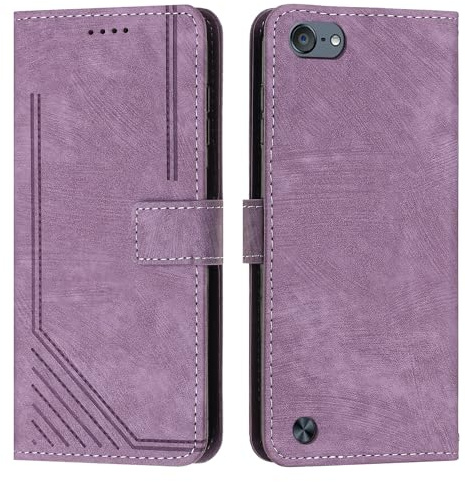 OWSIHNZBF Handyhülle im Business-Stil Kompatibel mit iPod Touch 7 (2019) – 6 5, Handgelenkschlaufe, Handyhülle, Brieftasche, Flip-Handyhülle, Kartensteckplatz, Flip-Cover, kompatibel(Purple)