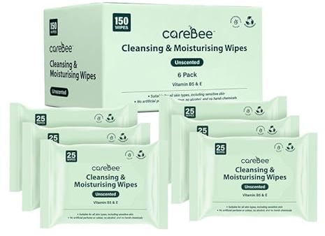 CareBee Plastic-Free Facial Wipes, 25 Wipes Per Pack, Plant-Based & FSC Certified | Biodegradable, Gentle Makeup Remover Wipes | Vegan, Eco-Friendly Cleansing Wipes for All Skin Types (Pack of 6)
