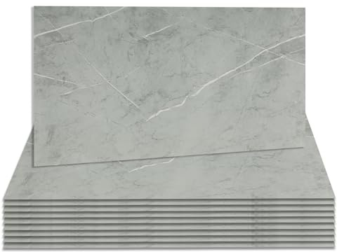Takezuaa 10 Pcs Gray Marble Tile Stickers 2.2mm Thicken PET Peel and Stick for Kitchen 60x30cm Marble Self Adhesive Wall Tile Waterproof Bathroom Tiles Stick on Tile Backsplash for Living Room