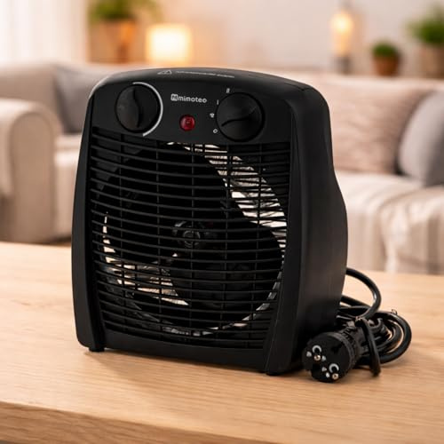 M Mimotec – Termoventilatore elettrico Black Comfort 2000W Mimotec, riscaldamento portatile da pavimento, doppia potenza 1000/2000W, bassa rumorosità <53 dB, IP20, per ambienti fino a 20 m²