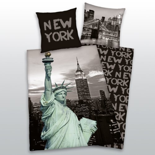 Herding New York Freiheitsstatue Liberty Empire State Building Manhattan Brooklyn Bridge Bettwäsche 135 x 200 cm 80 x 80 cm 100% Mikrofaser mit Reißverschluss NEU Wow - All-In-One-Outlet-24 -