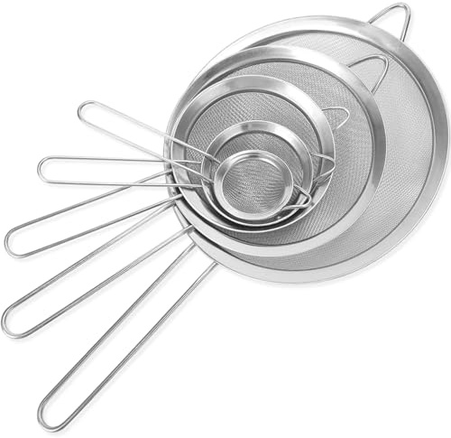 Küchensieb Set, 5 Stück Küchensieb Edelstahl,12/10/8/7/6cm sieb küche | Set mit fünf verschiedenen Größen, Feines Sieb für tägliches Kochen und Backen, Ideal zum Sieben trockener Zutaten