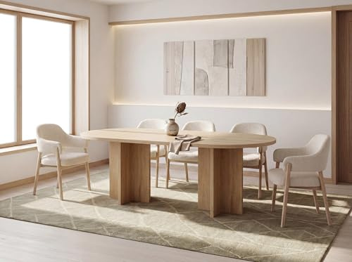 WFL GROUP Ovaler Esstisch – Esszimmertisch, Küchentisch für 8 Personen – Modernes Minimalistisches Design – 200 x 90 cm – Eiche Hellbraun