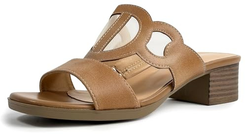 JOMIX Sandalias Mujer Cómodas Elegantes Mules Abiertas con Tacón Medio Bloque Zapatos de Verano para Diario Mules Salidas y Tiempo Libre Marrón 40